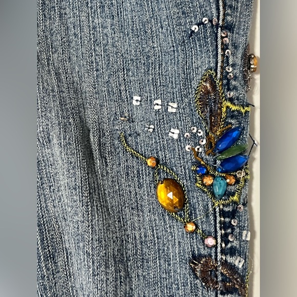 Vanilla star crystal rhinestone sequin Capri Crop denim hipster stretch jeans - Picture 5 of 9